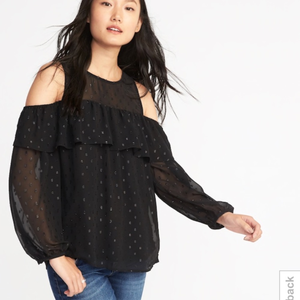 NWT Old Navy black cold shoulder ruffle blouse